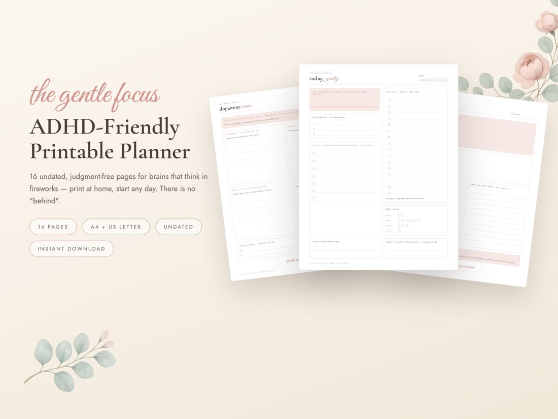 The Gentle Focus — ADHD-friendly printable planner